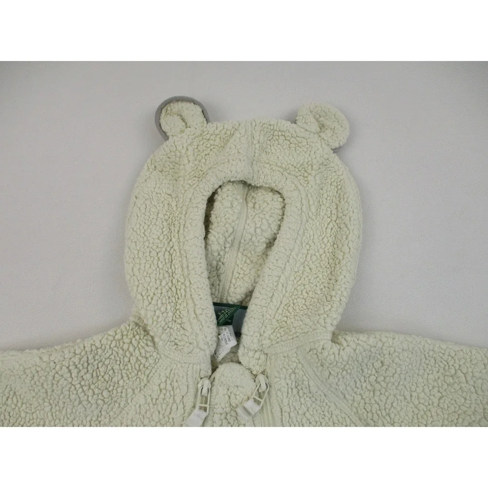 LL Bean Fleece Bunting Unisex 3-6M Cream Hi-Pile Sherpa Bear Ear Hood 244704